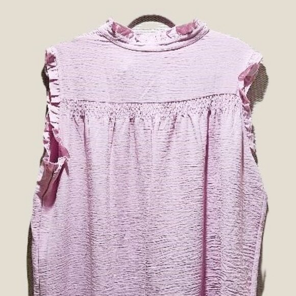 PASTEL PINK FEMININE RUFFLE 5 BUTTON SLEVELESS TOP 2X - Picture 5 of 7